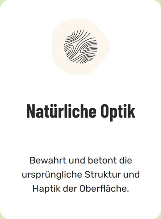 Onlineshop-Karte zur natürlichen Optik und zum Erhalt der Oberflächenstruktur.
