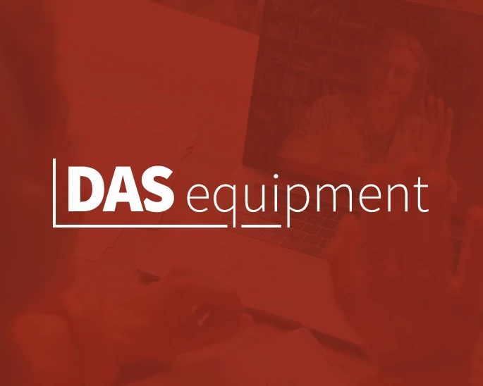 Logo und Schriftzug DAS equipment auf rotem Hintergrund