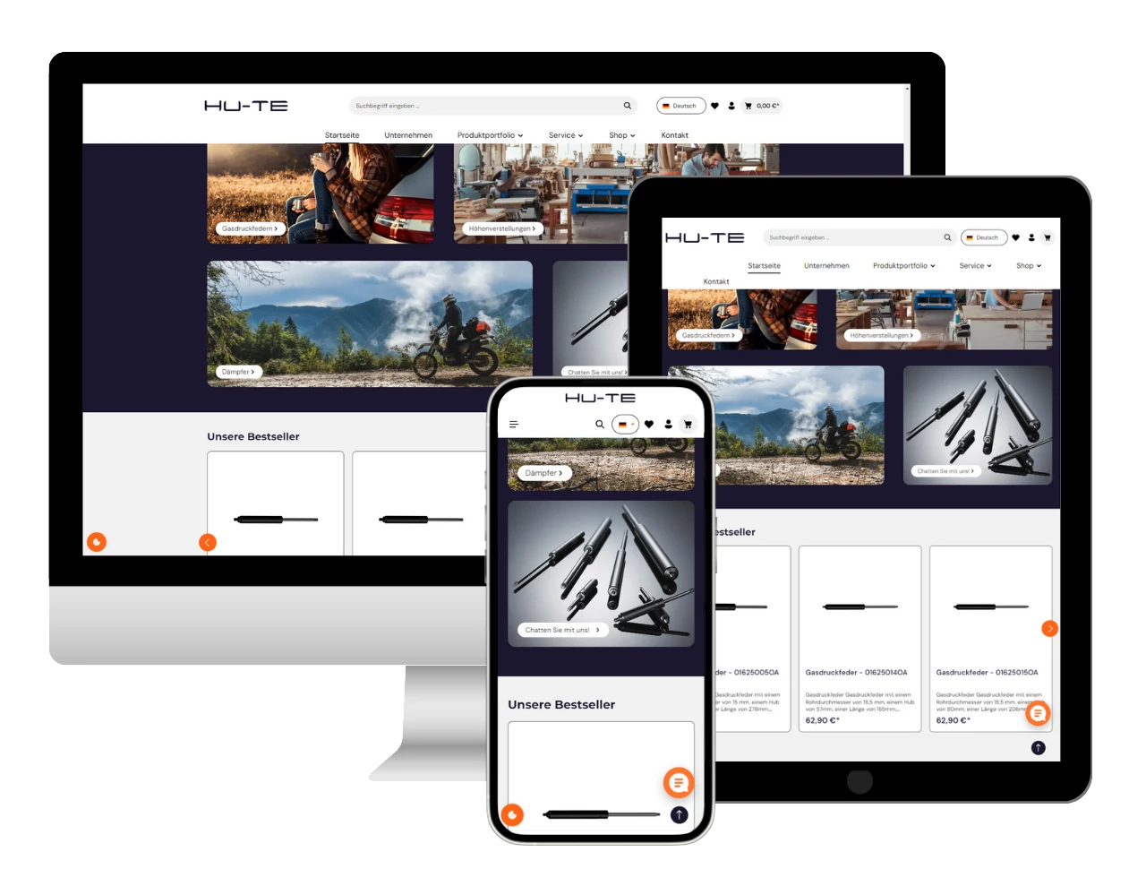 Die Website von Hu-Te auf Handy, Tablet und MacBook