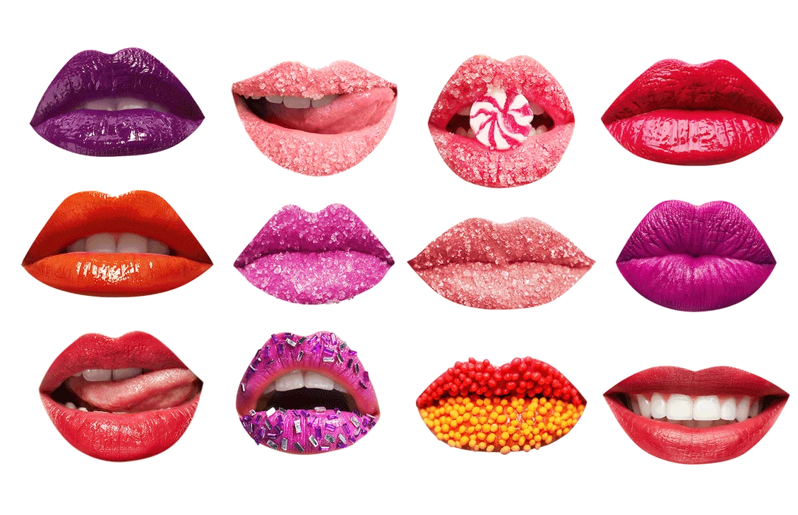 Kollage von weiblichen Lippen mit kreativem Lippen-Make-up